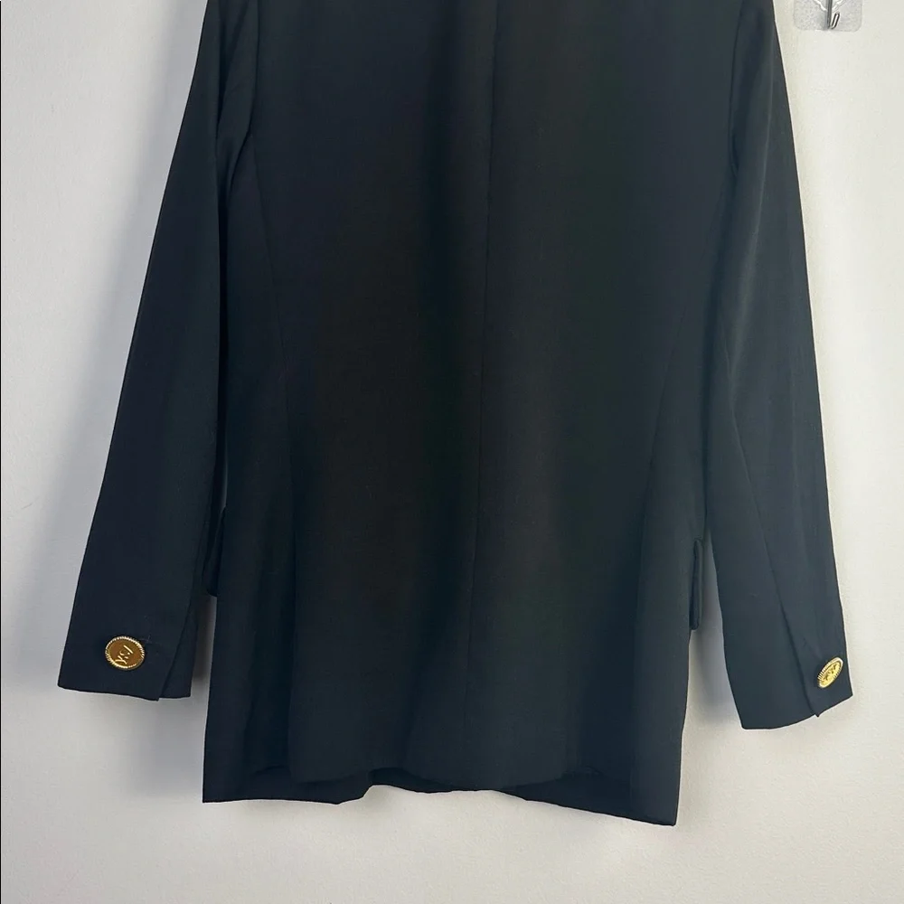 Vintage 80’s Yves Saint Laurent Black Wool Blazer Gold YSL Buttons Size 6 France - Picture 12 of 16